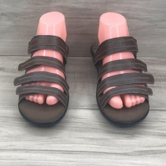 Propet Sandals Women's 7 Brown Leather Hook and Loop Slip On Strappy Shoes - Picture 3 of 11